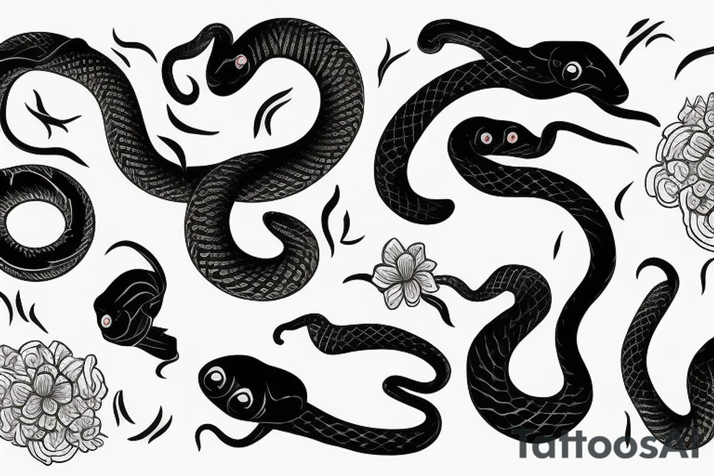 Black snake with flowers tattoo idea