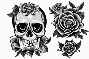 Detailed skull with rose on head tattoo idea