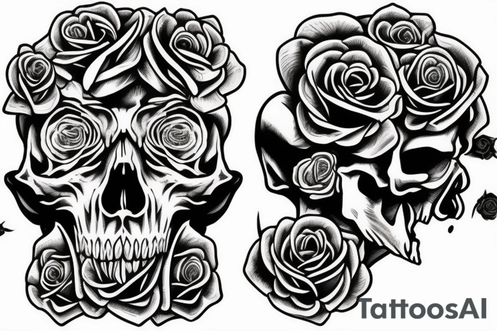 Detailed skull with rose on head tattoo idea