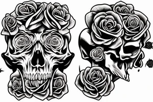 Detailed skull with rose on head tattoo idea