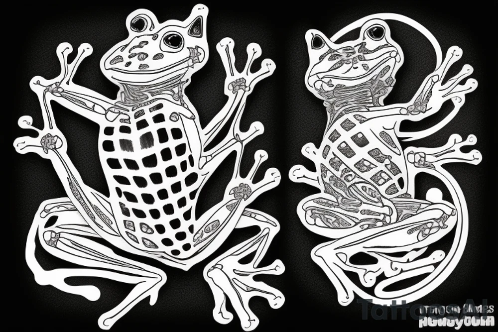 Frog holding a cat skeleton tattoo idea