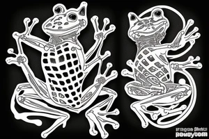 Frog holding a cat skeleton tattoo idea