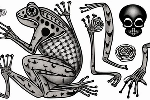 Frog holding a cat skeleton tattoo idea