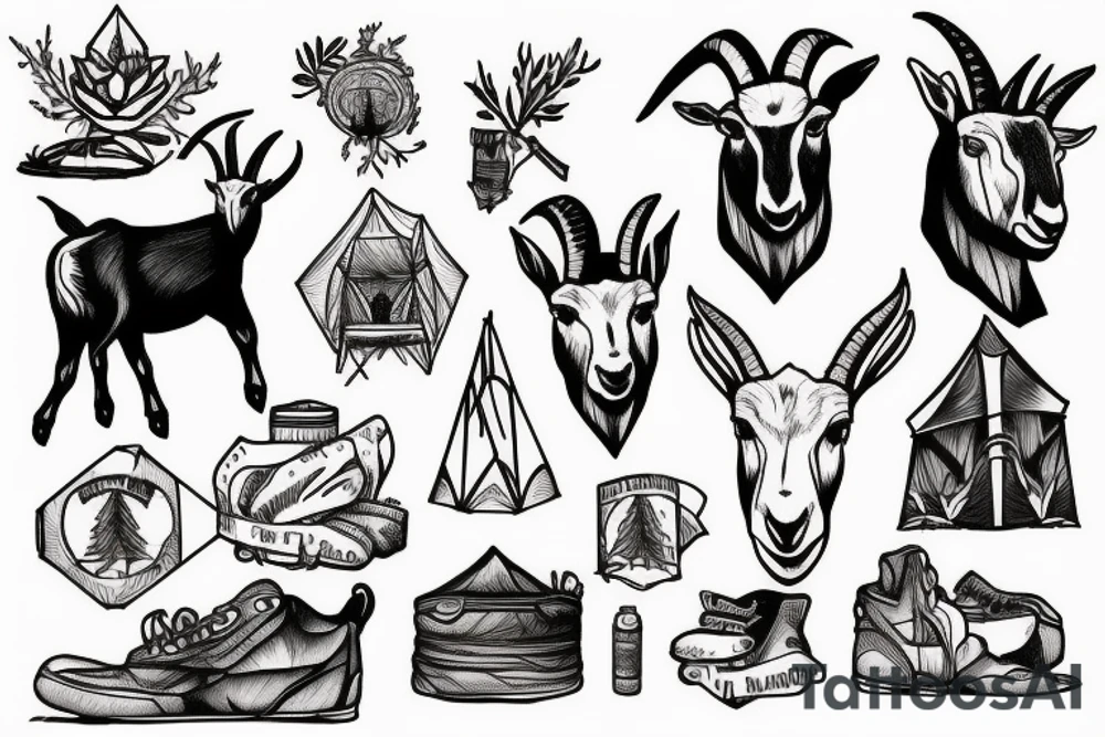 Camping, hiking, goat, inspirational tattoo idea