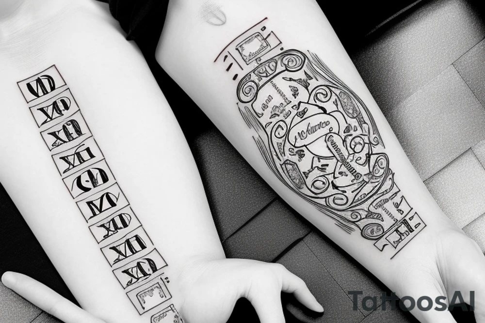 roman numerals sleeve tattoo idea