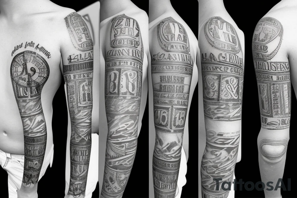 sleeve with roman numeral date on tattoo idea