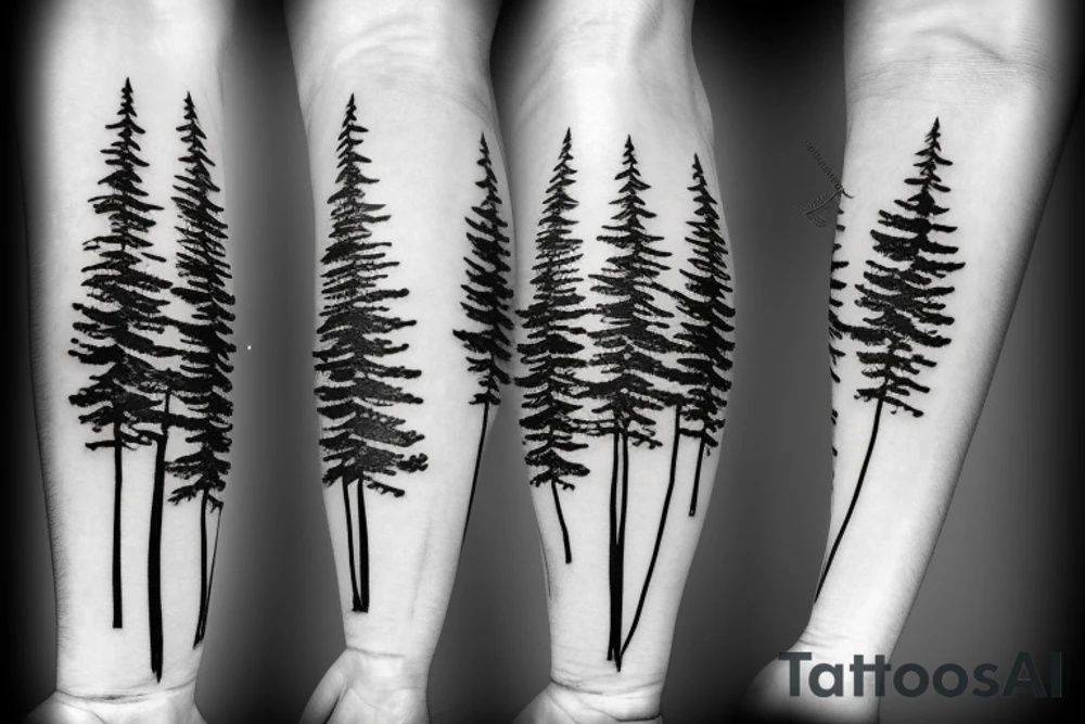 Pine tree, lake, delicate tattoo idea