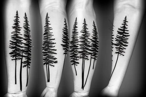 Pine tree, lake, delicate tattoo idea