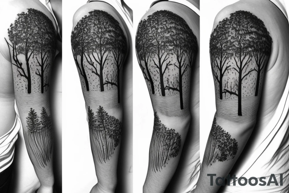Pine tree, lake, delicate tattoo idea
