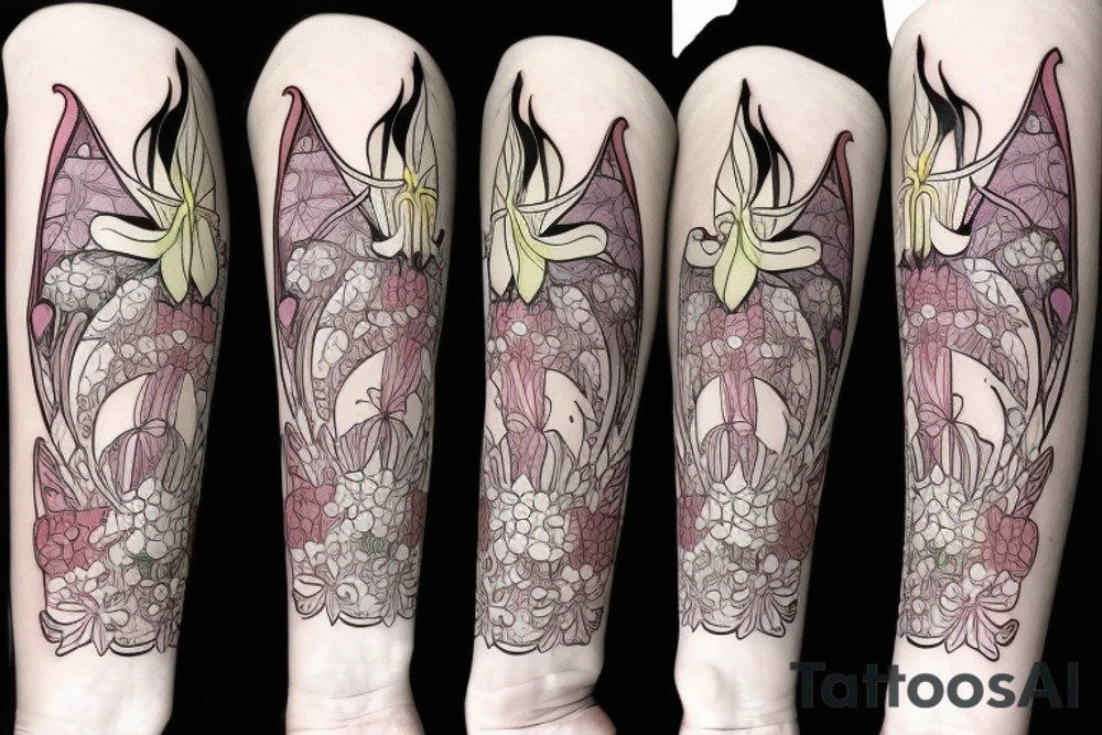Art nouveau Lillies  with a cat tattoo idea
