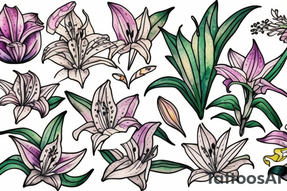 Art nouveau Lillies  with a cat tattoo idea