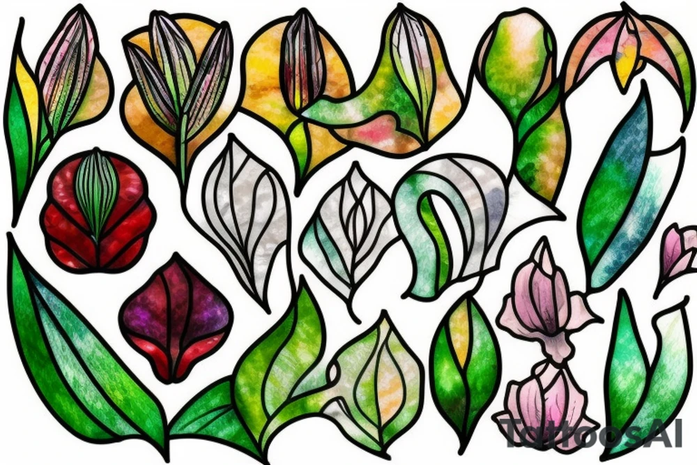 Stained glass window of a lily and leaves tattoo idea