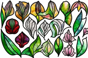 Stained glass window of a lily and leaves tattoo idea