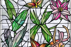 Stained glass window of a lily and leaves tattoo idea