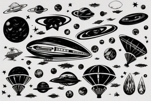 Black planets and airship tattoo idea