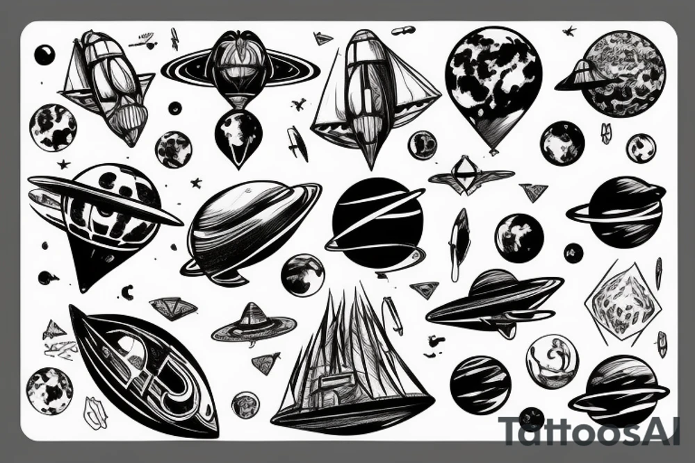 Black planets and airship tattoo idea