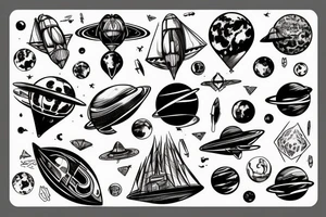 Black planets and airship tattoo idea