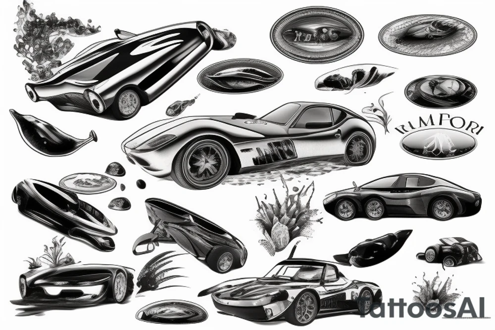 Ferrari sunk in pool tattoo idea