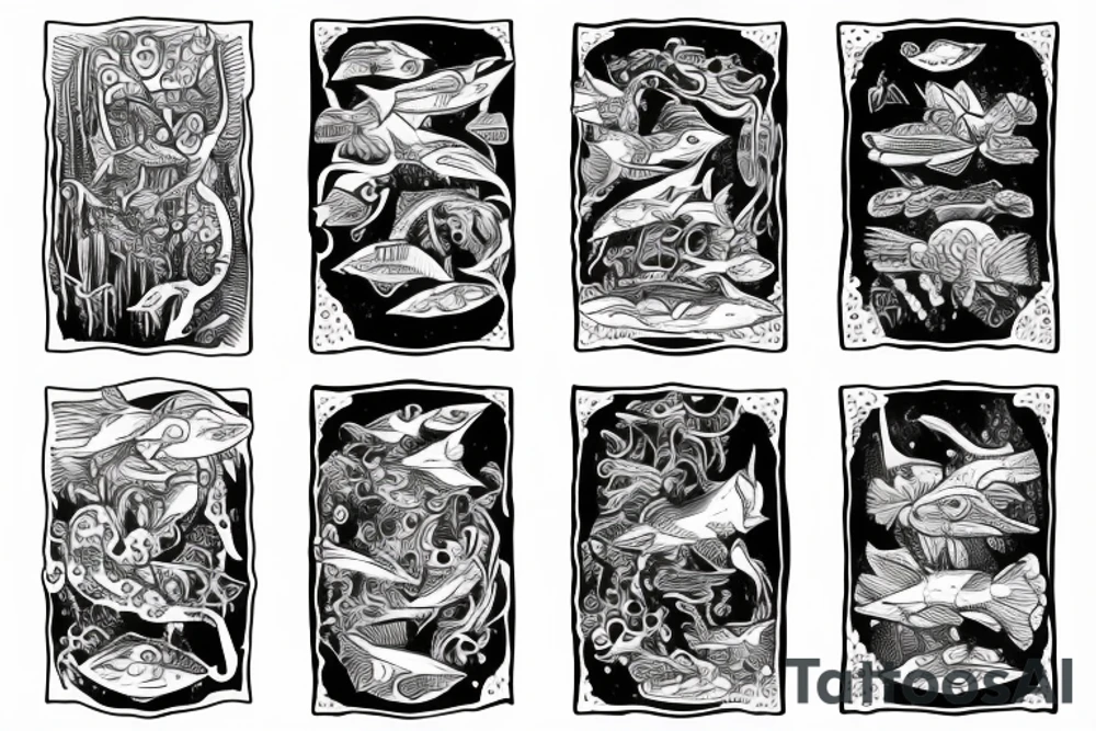 Atlantis under water with sea creTure tattoo idea