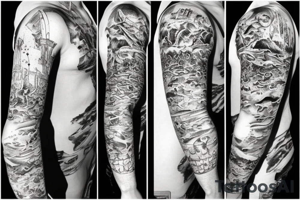 Atlantis under water with sea creTure tattoo idea
