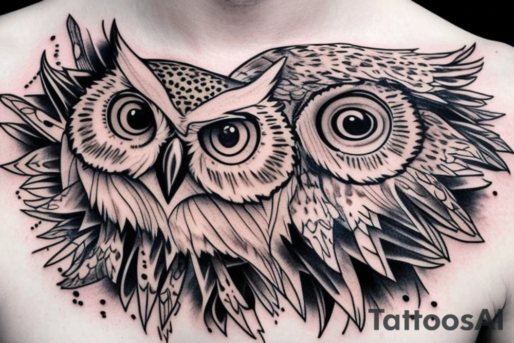 Owl on chest tattoo idea