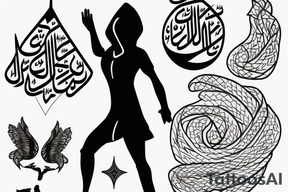 a woman escaping a muslim city tattoo idea
