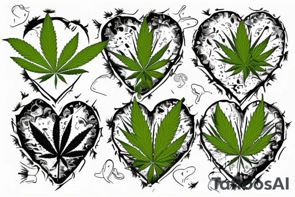 hop cone and marijuana forming a heart tattoo idea