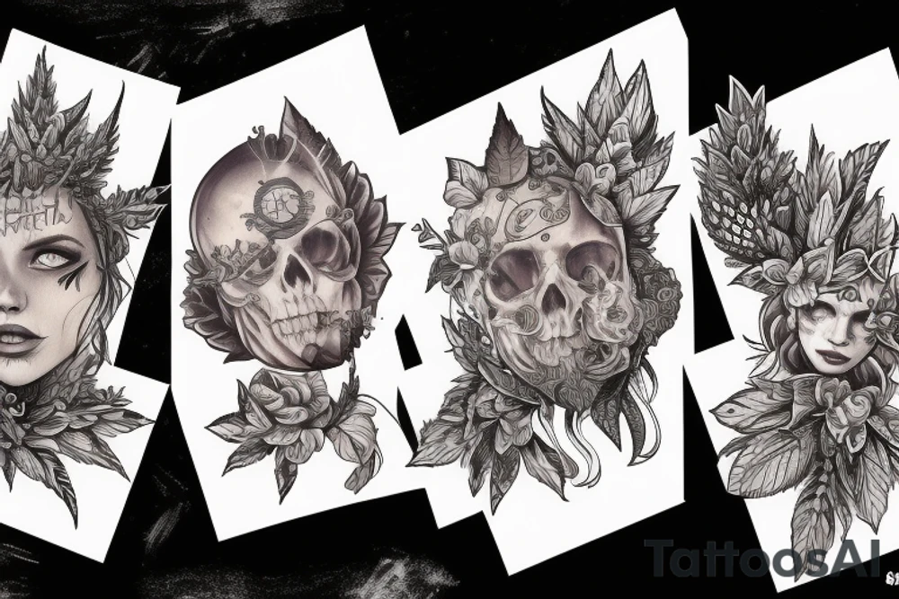 Szyszka chmielu i topek marihuany tworzące serce tattoo idea
