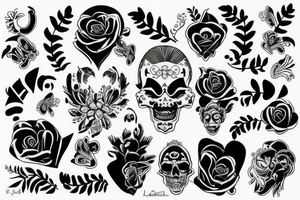 Wednesday z tyłu pajęczyna nad nią latają nietoperze przy jej nodze siedzi czarny kot tattoo idea