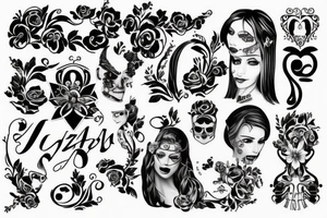 Wednesday  za nią pajęczyna nad nią latają nietoperze przy jej nodze siedzi czarny kot tattoo idea