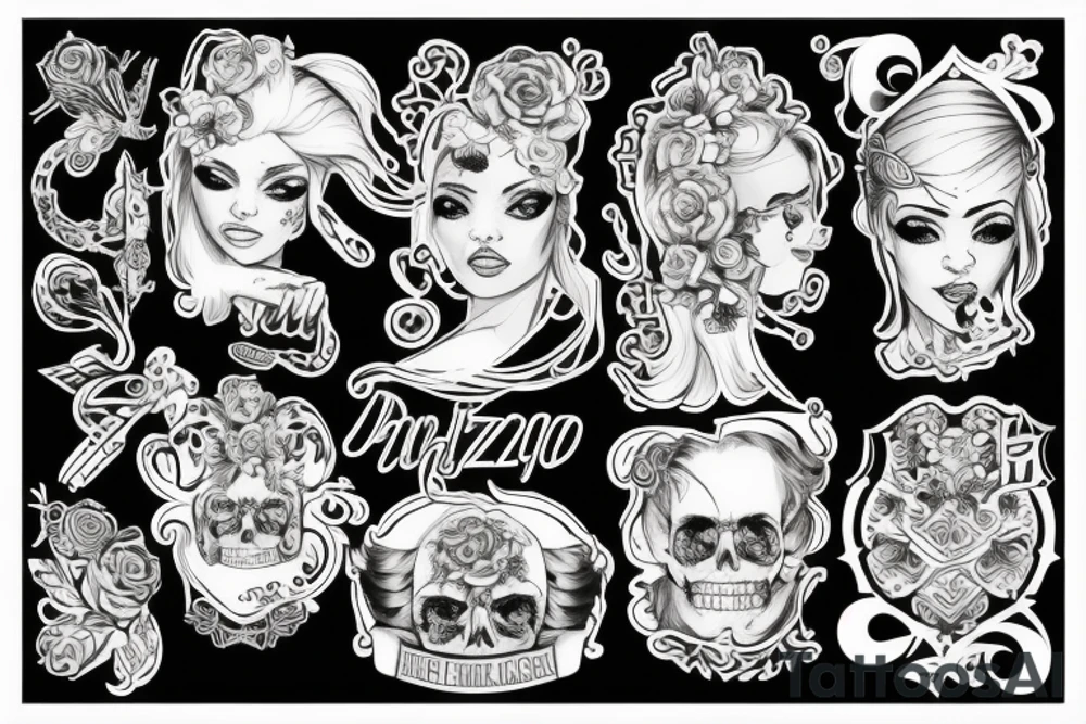 Wednesday  za nią pajęczyna nad nią latają nietoperze przy jej nodze siedzi czarny kot tattoo idea