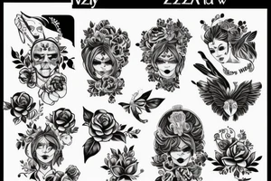 Wednesday  za nią pajęczyna nad nią latają nietoperze przy jej nodze siedzi czarny kot tattoo idea
