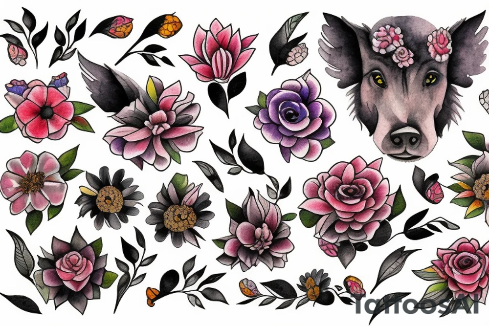 Flowers, animals, tattoo idea