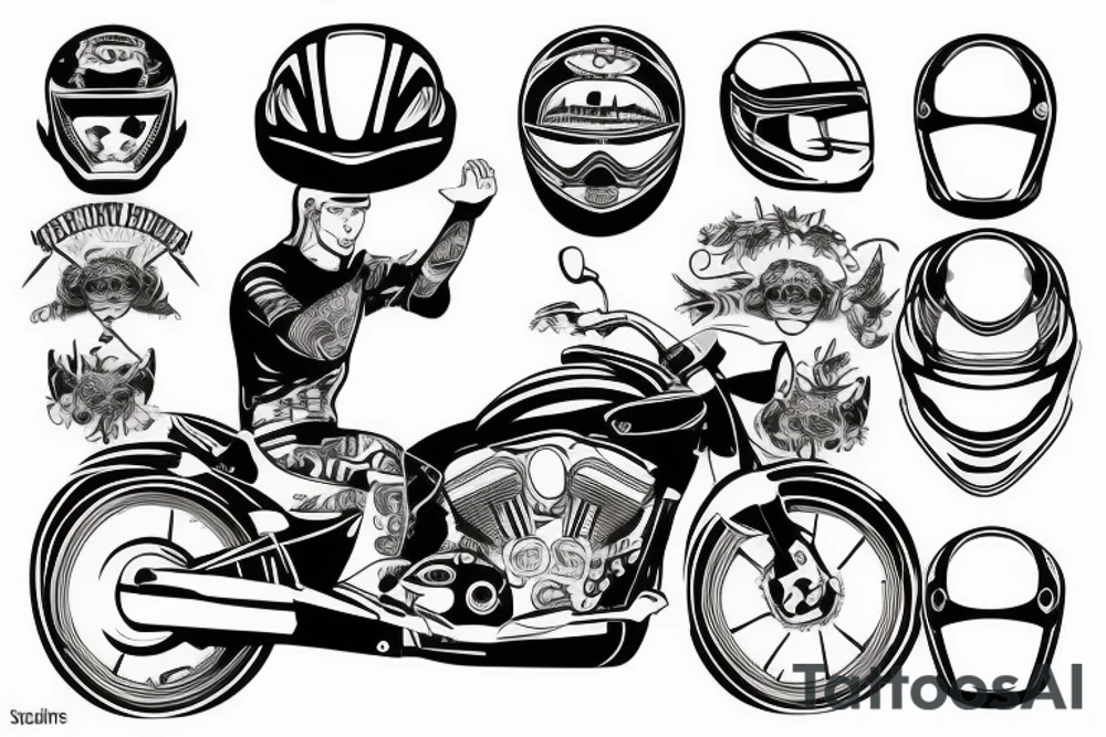 A man on a motorcycle wearing a helmet tattoo idea