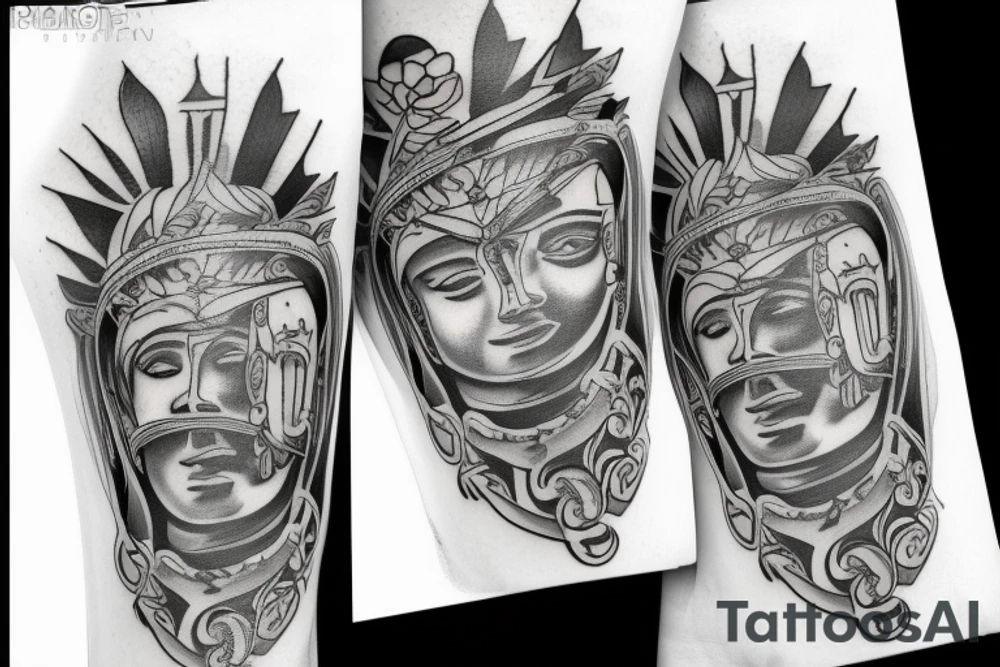 Greek war full arm tattoo idea