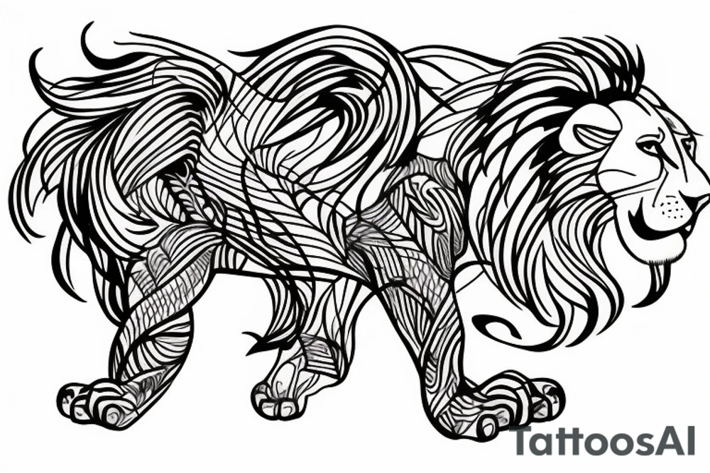 lion with lines tattoo idea