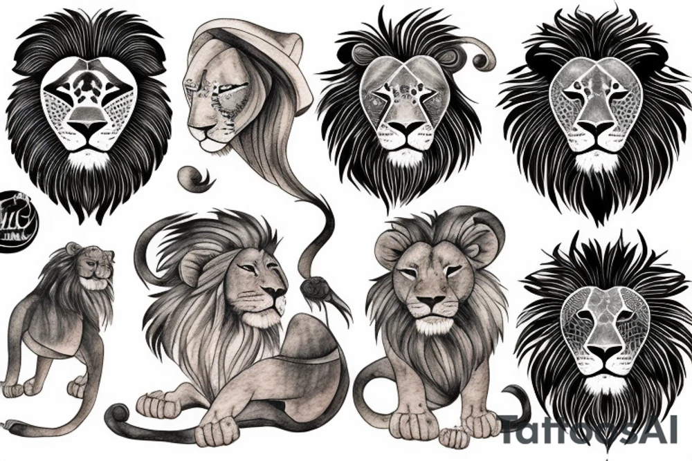 lion with lines tattoo idea
