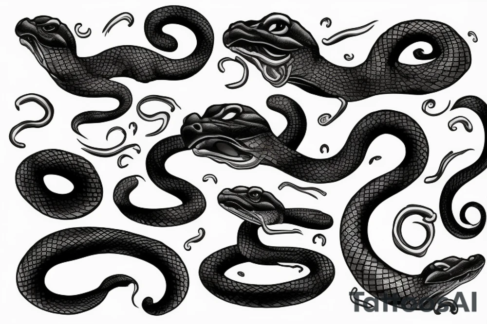 black angry snake tattoo idea