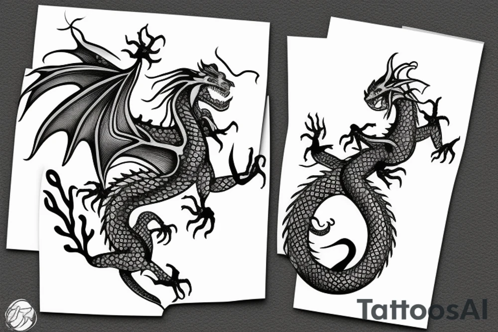 unusual dragon with flowers tattoo idea