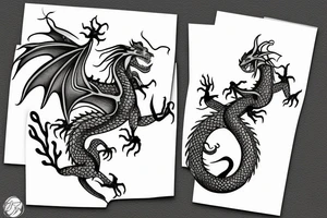 unusual dragon with flowers tattoo idea
