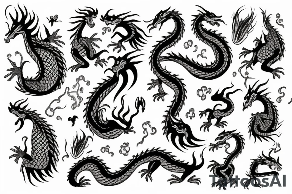 unusual dragon with flowers tattoo idea