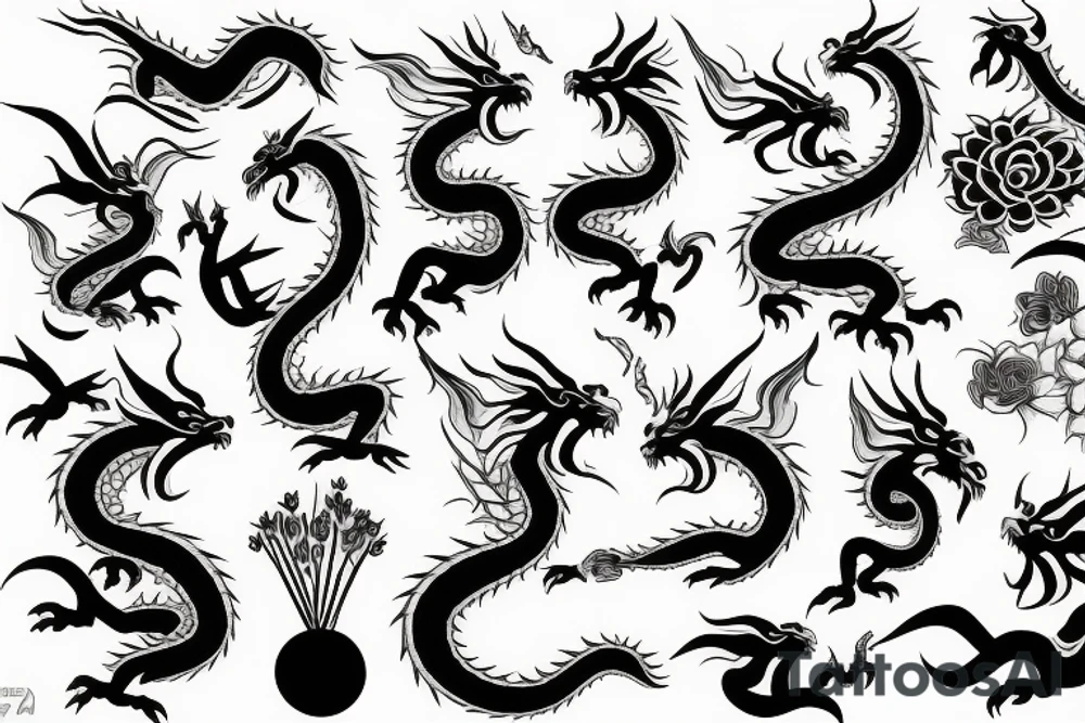 unusual dragon with flowers tattoo idea