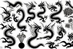 unusual dragon with flowers tattoo idea