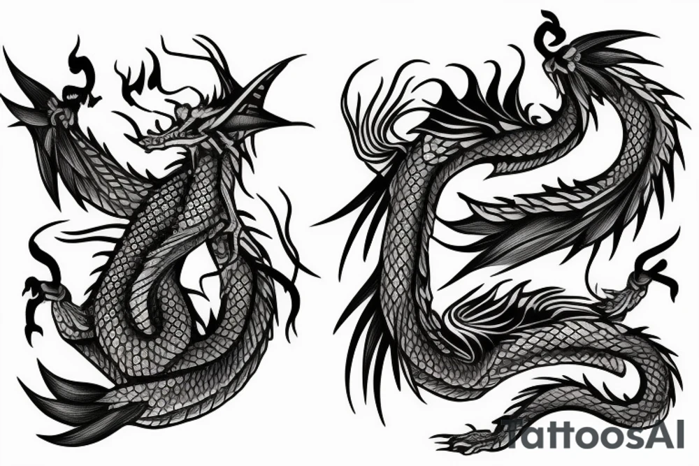 unusual dragon with flowers tattoo idea