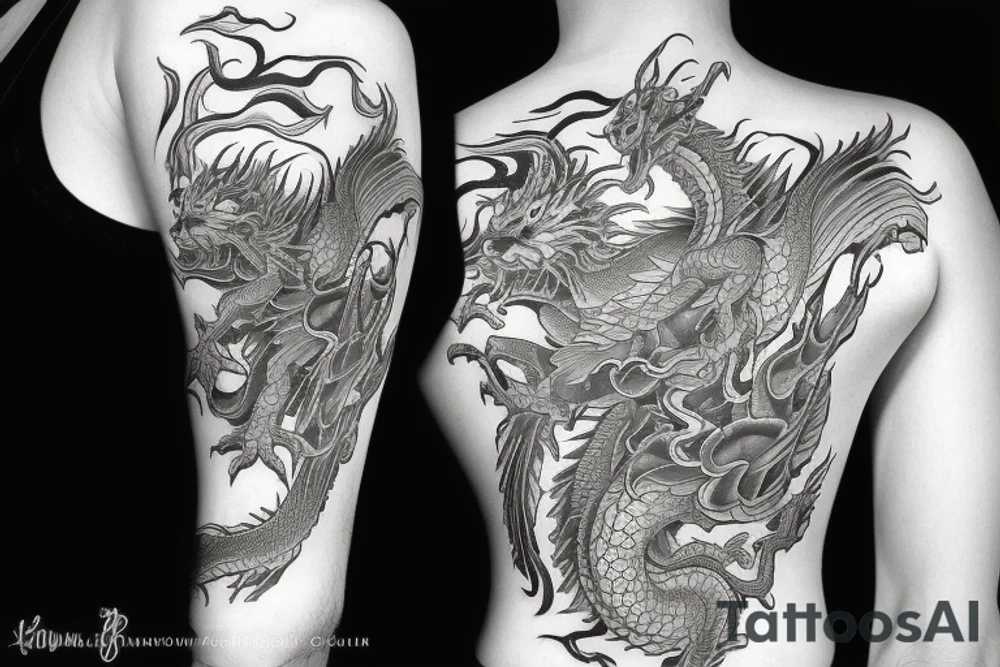 unusual dragon with flowers tattoo idea