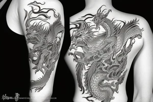 unusual dragon with flowers tattoo idea
