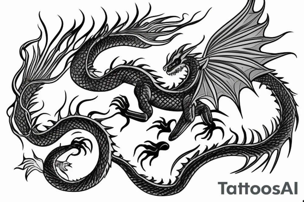 unusual dragon with flowers tattoo idea