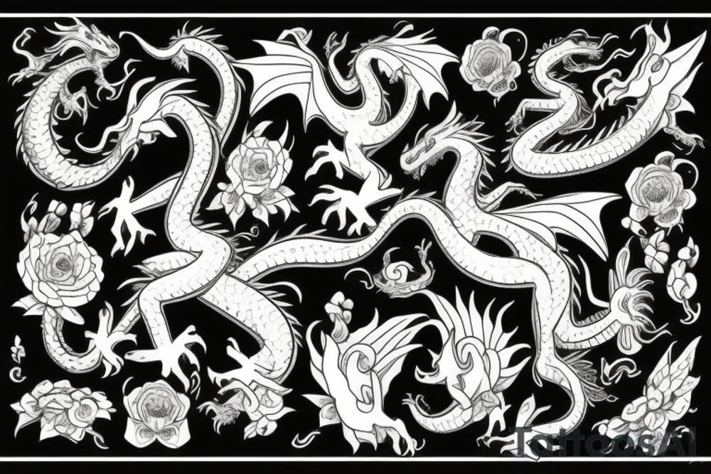unusual dragon with flowers tattoo idea