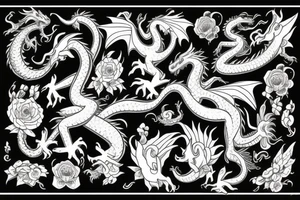unusual dragon with flowers tattoo idea