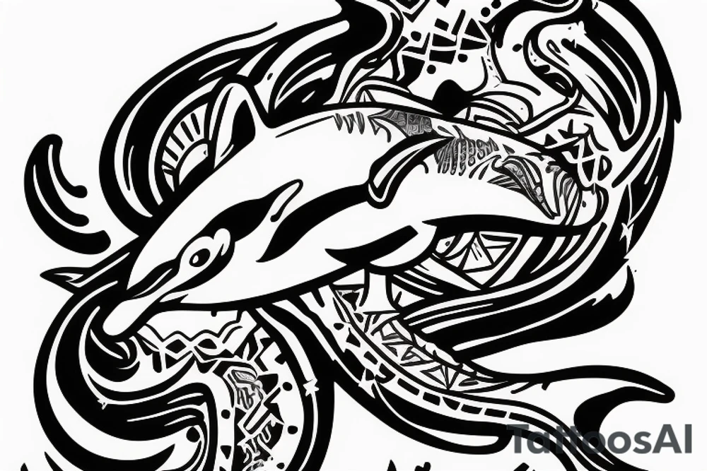 A dolphin with a t shirt a muscle hat and tattoo on her arm tattoo idea